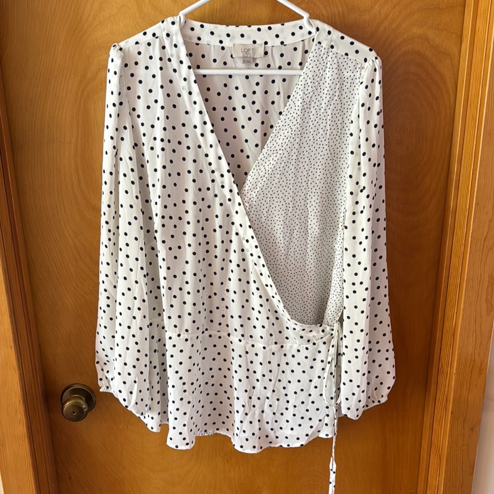 Polka Dot Wrap Blouse - Black & White